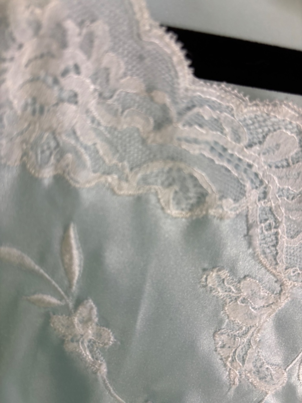 Natori Light Blue Satin Lace Embroidered Nightgown Dress | Medium - Picture 5 of 8